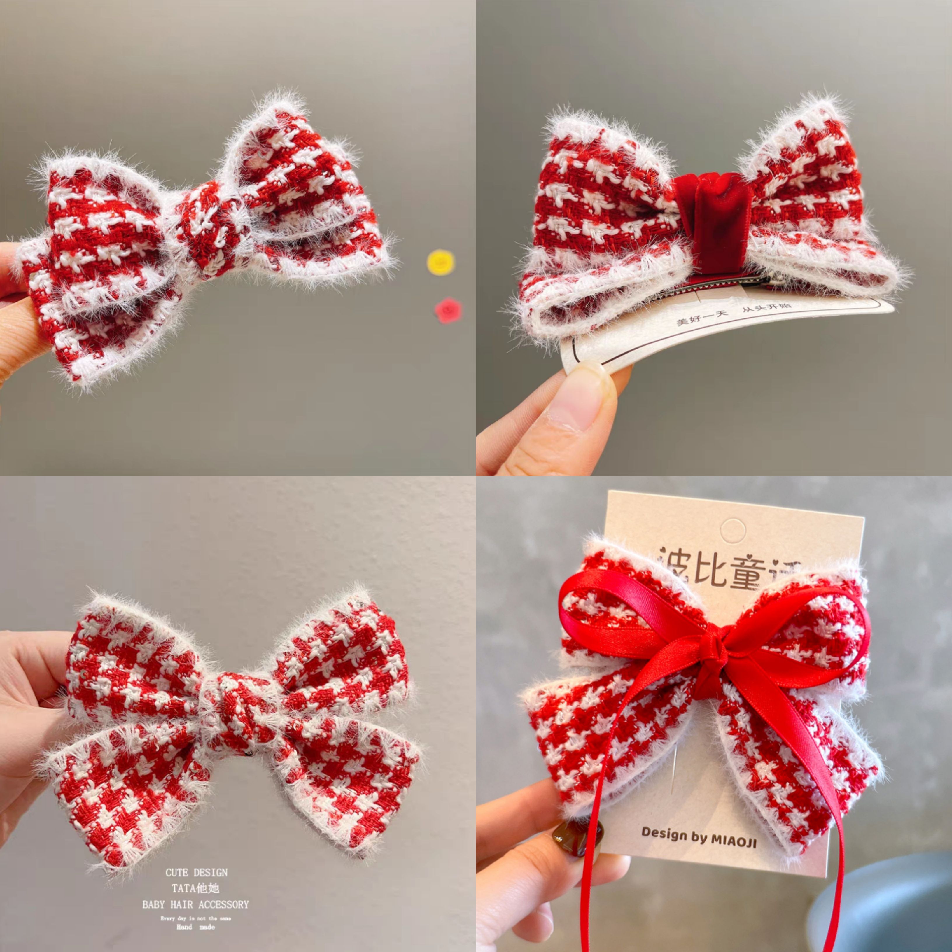 秋冬新款红色小香风蝴蝶结儿童发发饰