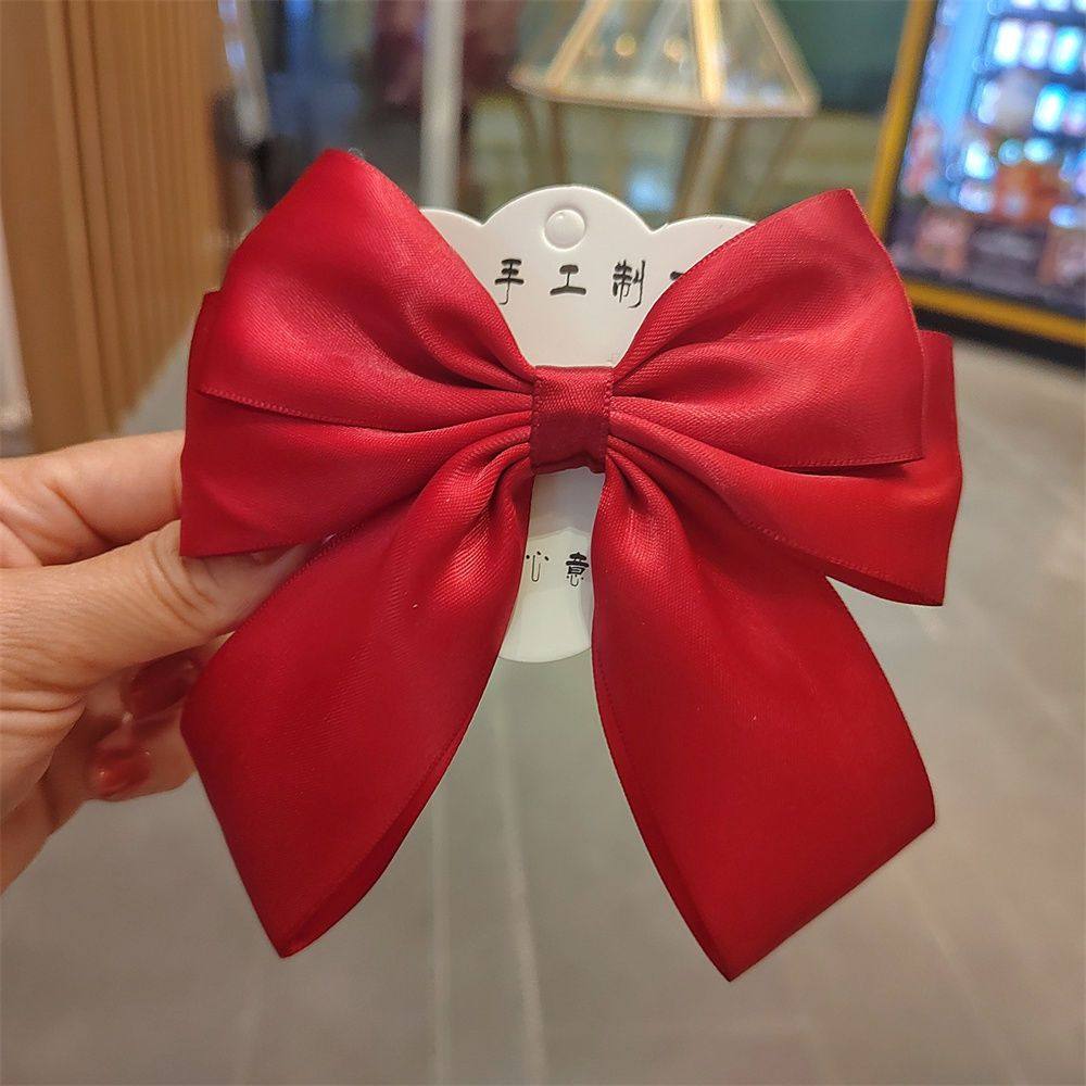纯手工纯色大蝴蝶结发夹女韩国弹簧夹古风后脑勺马尾顶夹超仙发