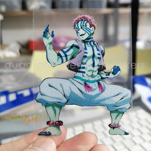 二次元鬼灭之刃主角上弦之叁猗窝座反光车贴纸防水机箱电动车手机