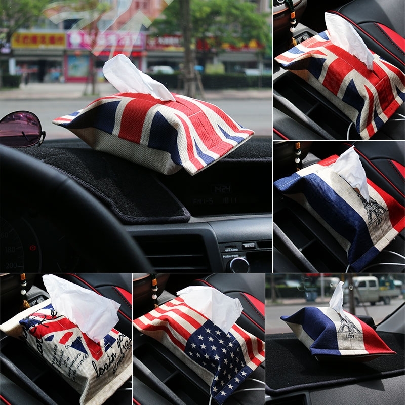 小号车载英伦法国棉麻布艺纸巾盒