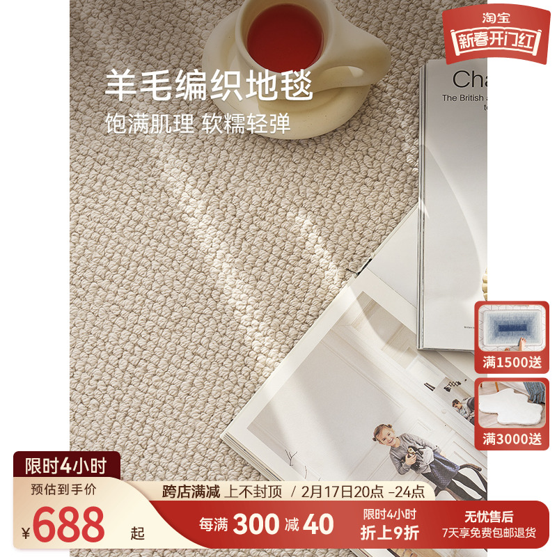 优立羊毛地毯简约纯色客厅轻奢高级侘寂风卧室沙发高级感2023新款