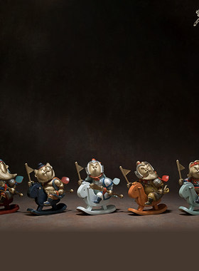 铜师傅全黄铜五虎上将摆件