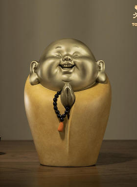 铜师傅黄铜知足者常乐桌面摆件