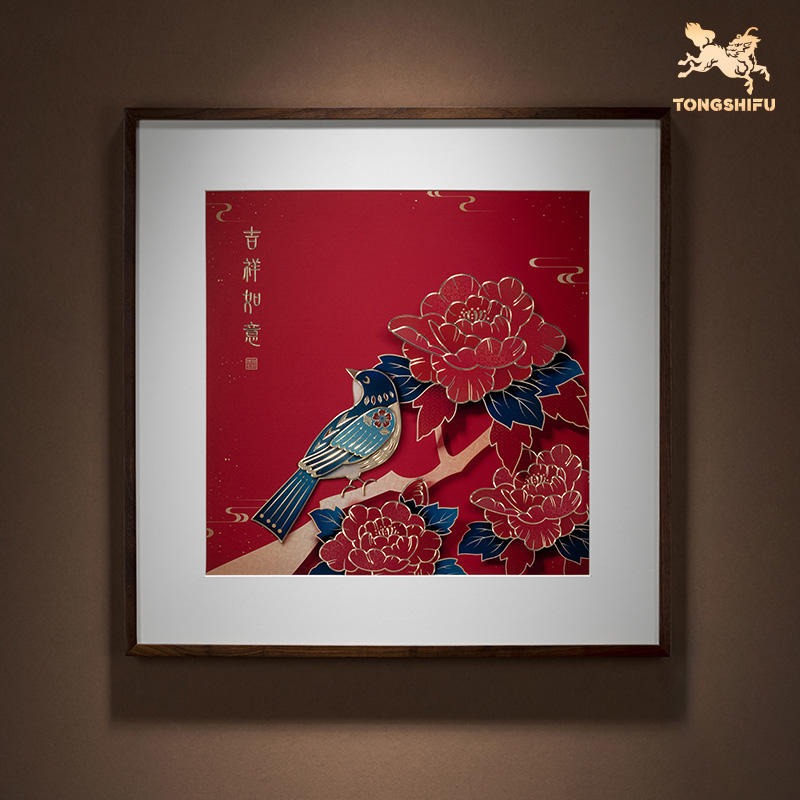铜师傅 手工錾刻 铜雕画 《家有喜事》客厅玄关沙发背景墙装饰画