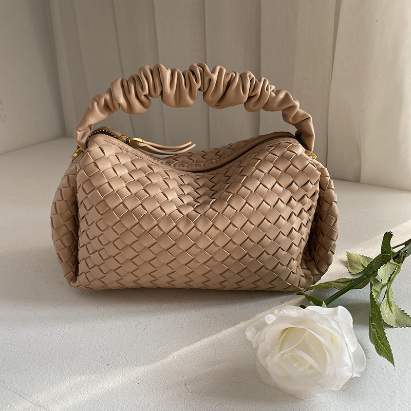 高级感软皮褶皱手柄编织包包女2026春夏淑女木耳边手提包斜挎包