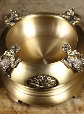 纯铜四方来财金蟾聚宝盆