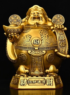 纯铜文财神像摆件纯铜如意