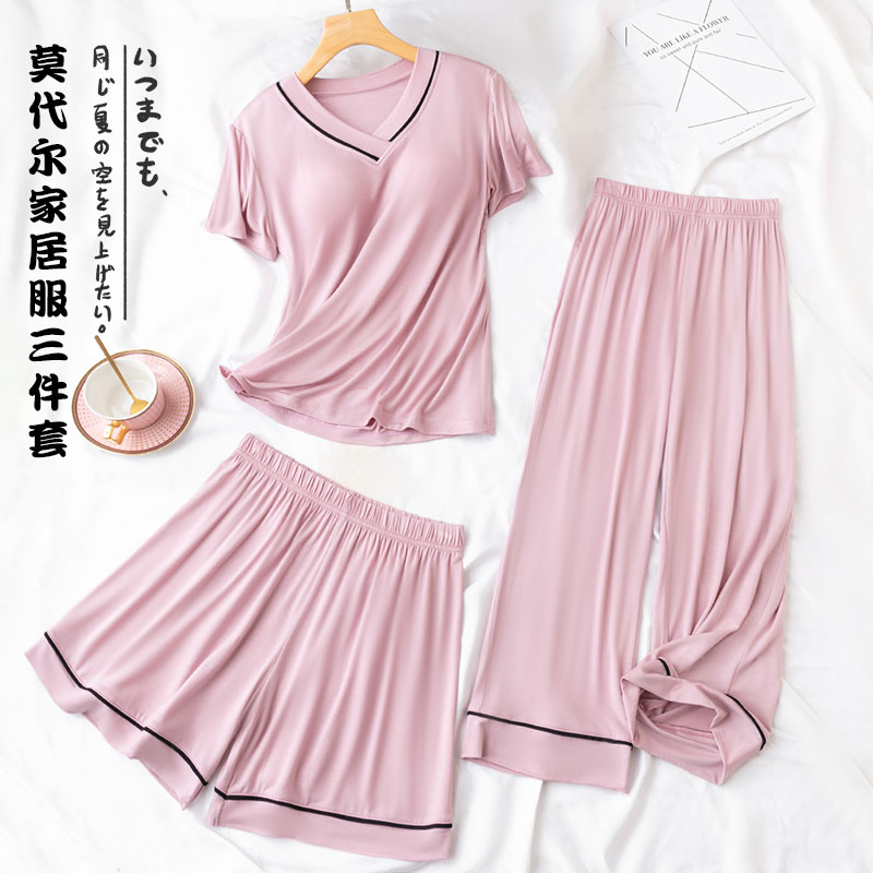 女莫代尔V领带胸垫睡衣