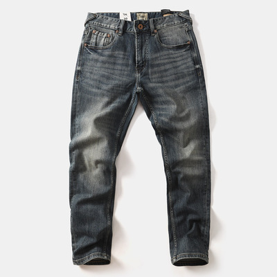 重磅阿美咔叽美式复古牛仔裤水洗做旧男合体修身小直筒休闲长裤子