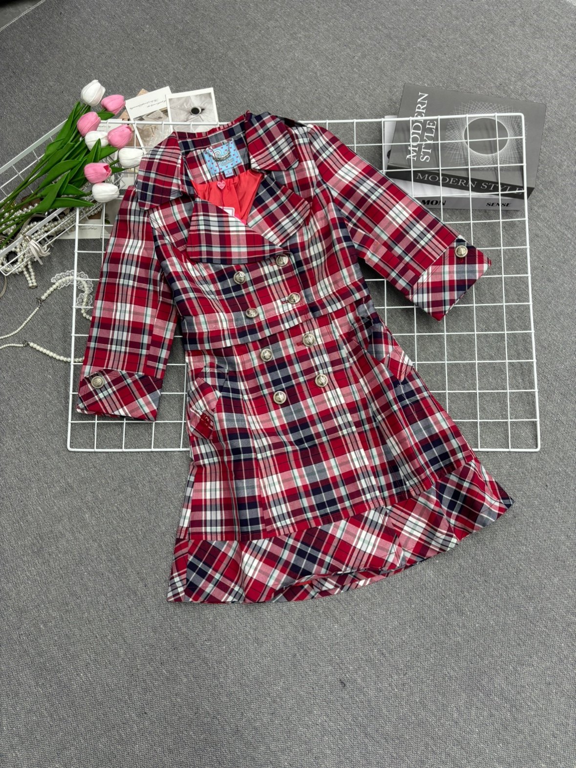 俏丽甜心2026新款时尚气质显瘦减龄百搭休闲韩系格子风衣女款外套,女装/女士精品,短外套,淘宝优惠券,粉丝福利购,淘宝优惠卷