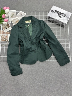深绿色时尚 百搭上衣 韩系复古简约气质显瘦百搭休闲风衣外套女款