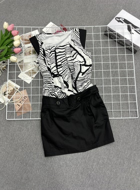 俏丽甜心无袖斑马气质百搭拼接连衣裙夏季女装修身包臀裙子