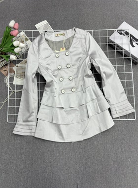 灰色显瘦韩版学院风修身单排扣风衣女秋季甜美气质外套