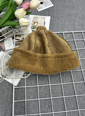 复古风加厚保暖毛绒渔夫帽女冬季潮百搭街头鹿皮绒耳罩