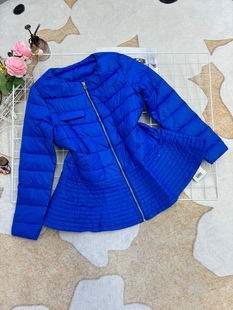 保暖时尚 圆领短款 鸭绒 轻薄鱼尾摆羽绒服外套修身 蓝色内胆新款