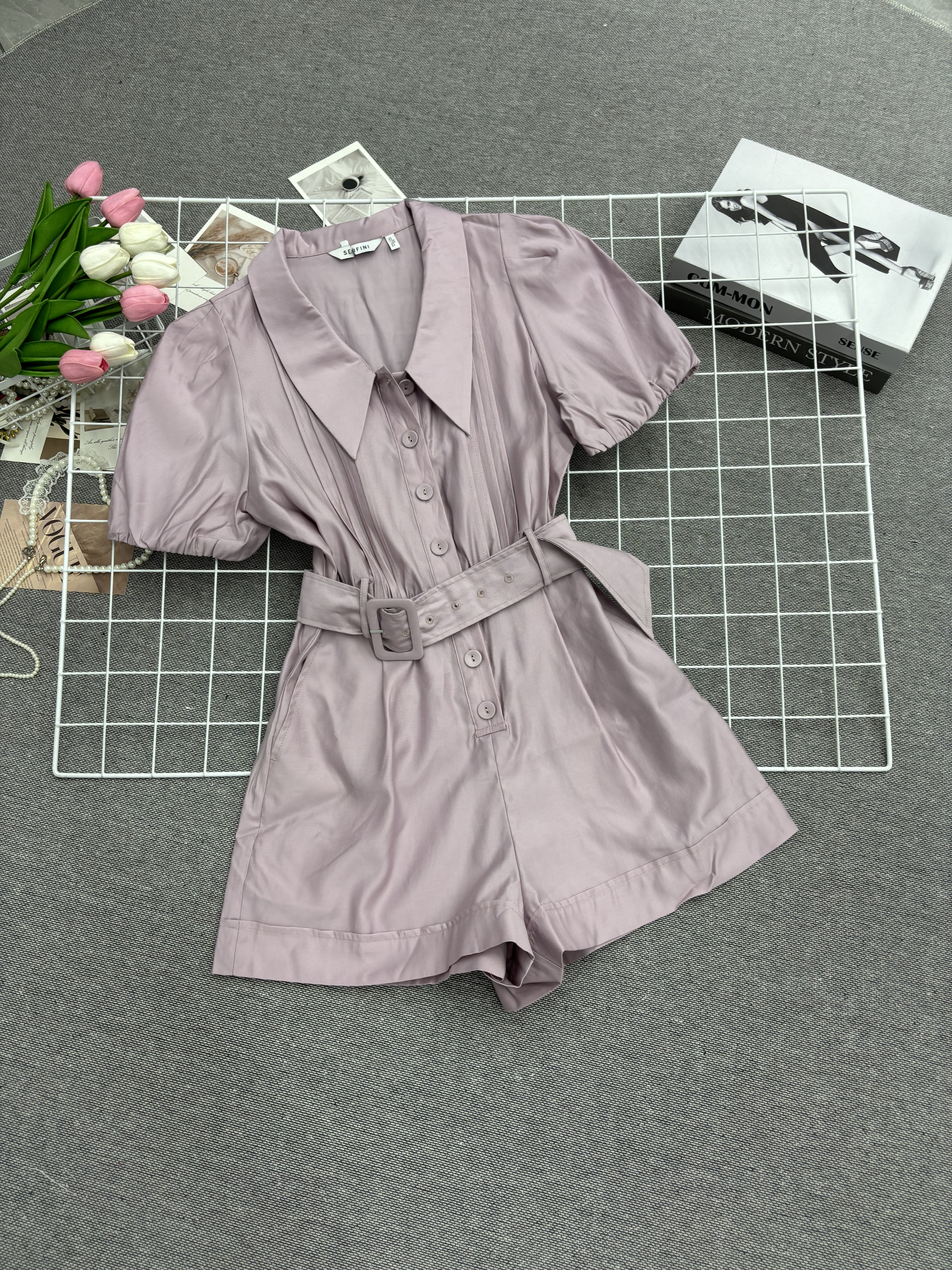 夏季时尚简约淑女西装领高级感连体短裤女设计感小众修身显瘦减龄