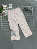 百搭休闲裤 女款 韩系复古粉色气质显瘦刺绣七分休闲裤 高品质时尚