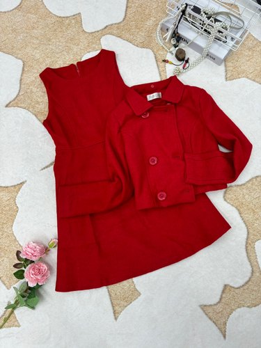 高端时尚简约小香风套装大红礼服女春秋款气质款外套背心裙两件套