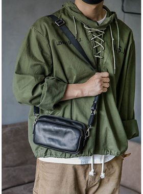 古造真皮男士单肩小包头层植鞣牛皮潮牌中性小众风斜挎背包手拿包