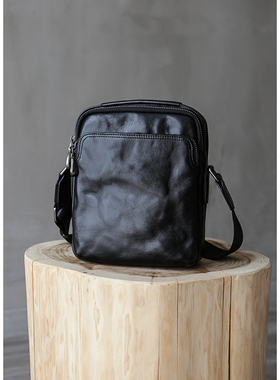 古造男士手抓纹植鞣头层牛皮单肩斜挎包休闲复古小背包商务公文包