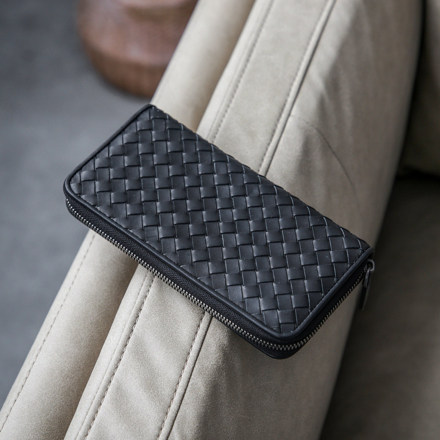 古造真皮编织男士长款钱包植鞣头层牛皮护照包证件包手拿包卡包