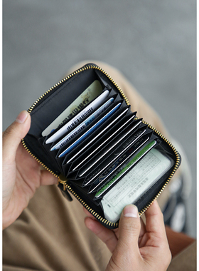 古造真皮男士风琴小卡包头层牛皮大容量多卡位驾驶证银行小收纳包