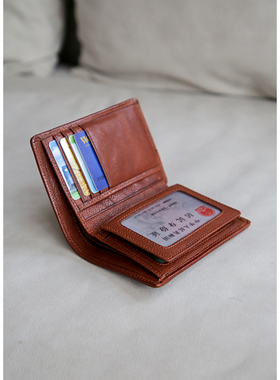 古造真皮男士短款钱包头层植鞣牛皮两折驾照行驶证银行卡包零钱夹