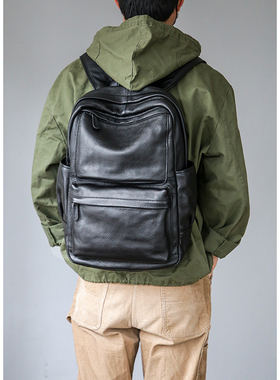古造自然摔头层牛皮双肩包男真皮背包休闲旅行书包简约百搭电脑包