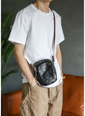 古造真皮男士单肩斜挎小包头层牛皮潮牌文艺复古休闲百搭小背包