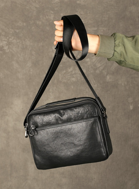 古造男士真皮单肩包头层牛皮斜挎包上班族横款背包休闲潮简约男包