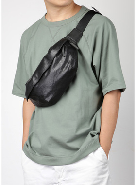 古造2025新款真皮胸包男休闲个性斜跨百搭运动头层牛皮小背包潮牌