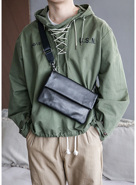 古造男士真皮单肩斜挎包头层植鞣牛皮手拿包休闲横款信封包手提包