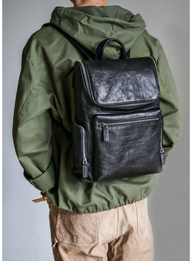 古造真皮男士双肩包大容量头层植鞣牛皮电脑包日系旅行商务书包