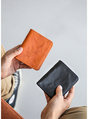 古造真皮薄款钱包头层植鞣牛皮便携驾驶证银行卡零钱软皮短款钱夹