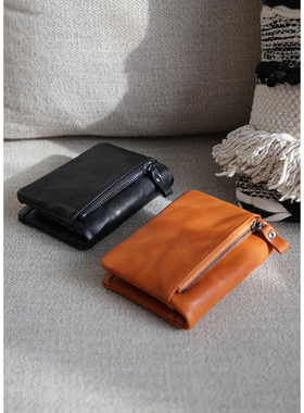 古造植鞣头层牛皮男女短款钱包驾照行驶证包两折真皮钱夹零钱包