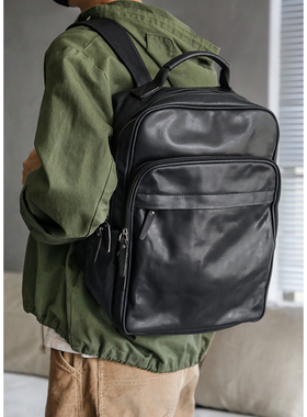 2025新款真皮男士双肩包头层牛皮大容量潮牌百搭电脑背包旅行包