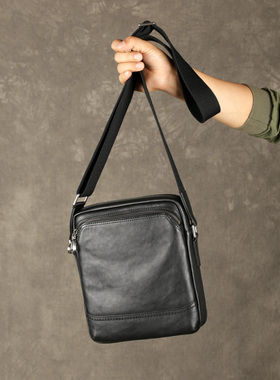 古造真皮男士单肩包头层牛皮小背包休闲斜挎包潮流竖款商务公文包