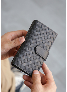 古造真皮男士小卡包头层牛皮编织多卡位大容量证件便携卡夹手拿包