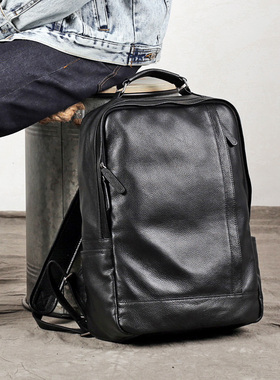 古造真皮男士双肩包头层牛皮韩版休闲旅行背包潮流简约商务电脑包