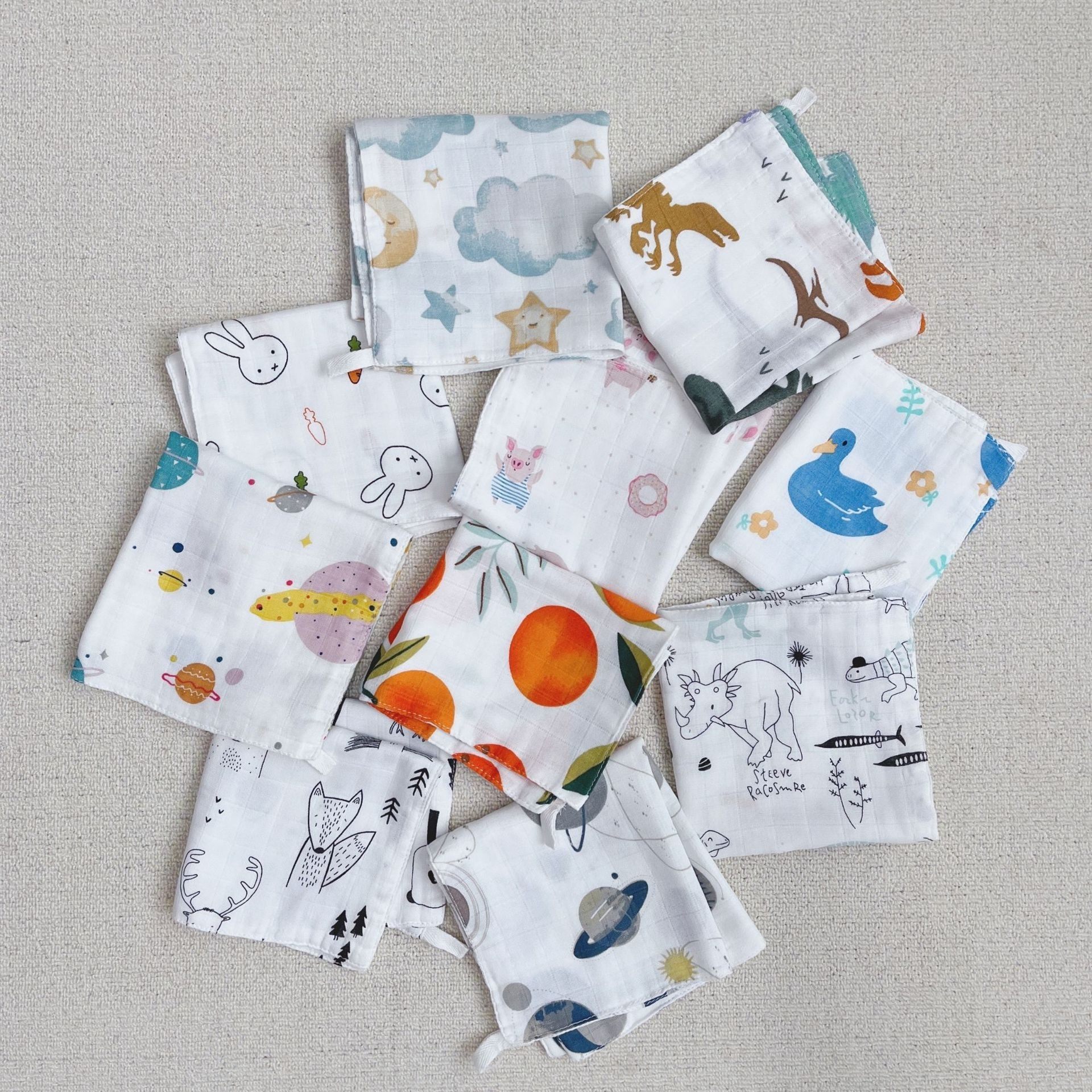 muslin四层纱布口水巾a类竹棉婴儿小方巾柔软宝宝洗脸巾pp巾手帕