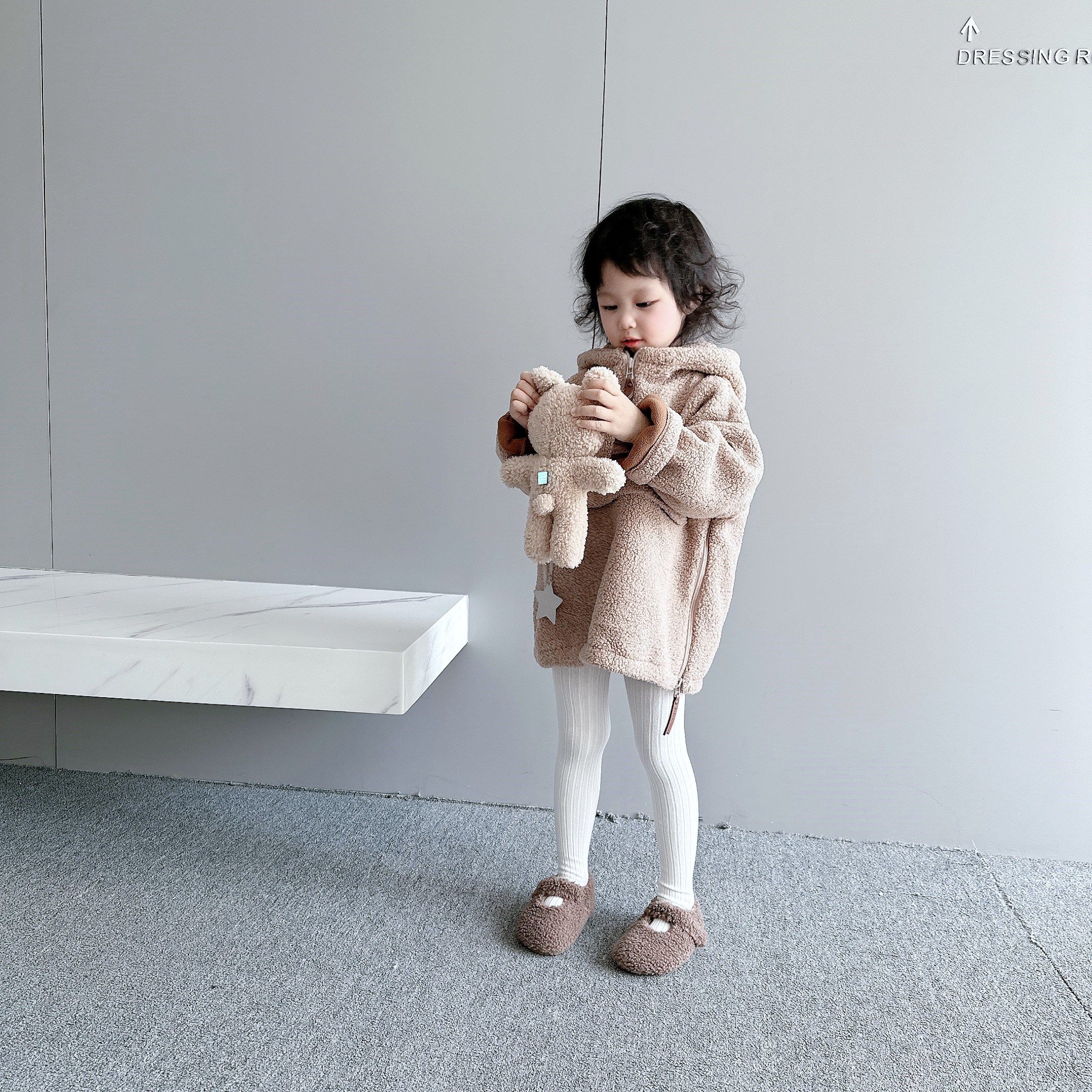 linerbaby 冬季男女童羊羔毛加厚绒衫卫衣泰迪熊卷毛套头帽衫外套