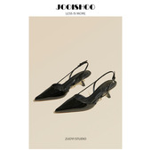 小众通勤高跟鞋 佐一法式 女尖头黑色高跟鞋 2025新款 小猫跟后空单鞋