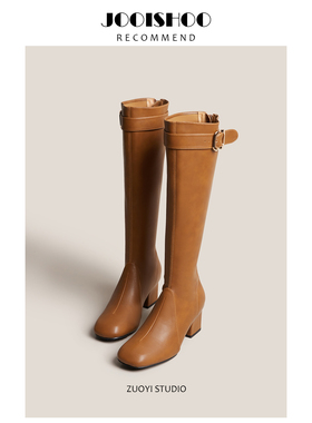 佐一不服2025新款复古方头粗跟高筒靴女气质百搭显瘦骑士靴