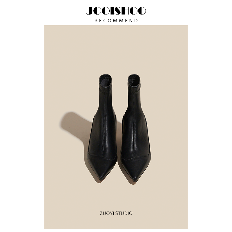 佐一studio小猫跟瘦瘦靴尖头细跟短靴2025秋冬新款法式气质短靴女