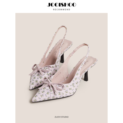 法式风尖头后空凉鞋女细跟高跟鞋蝴蝶结单鞋春季新款