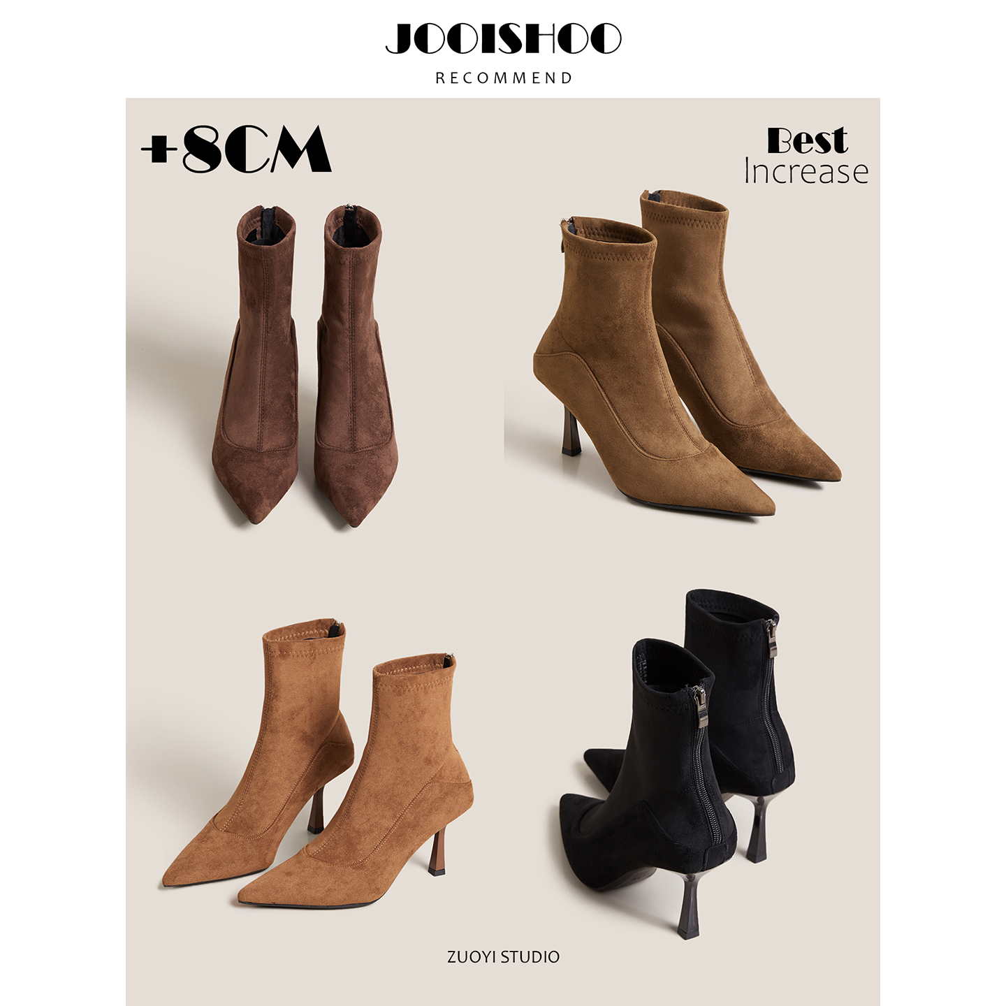 欧美风尖头短靴女高跟细跟显瘦绒面瘦瘦靴冬季百搭靴子