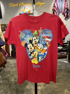 Vintage古着元年官方正版米奇卡通全家福纯棉短袖T恤