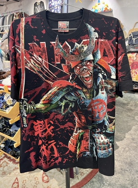 全新New Vintage风格水洗做旧铁娘子金属乐队纯棉短袖T恤