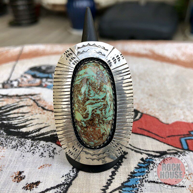 Vintage古着全新天然美国松石印第安手工925银戒指首饰