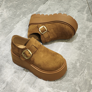 单里厚底时尚勃肯鞋女2026春新款百搭小个子增高磨砂皮高跟休闲鞋